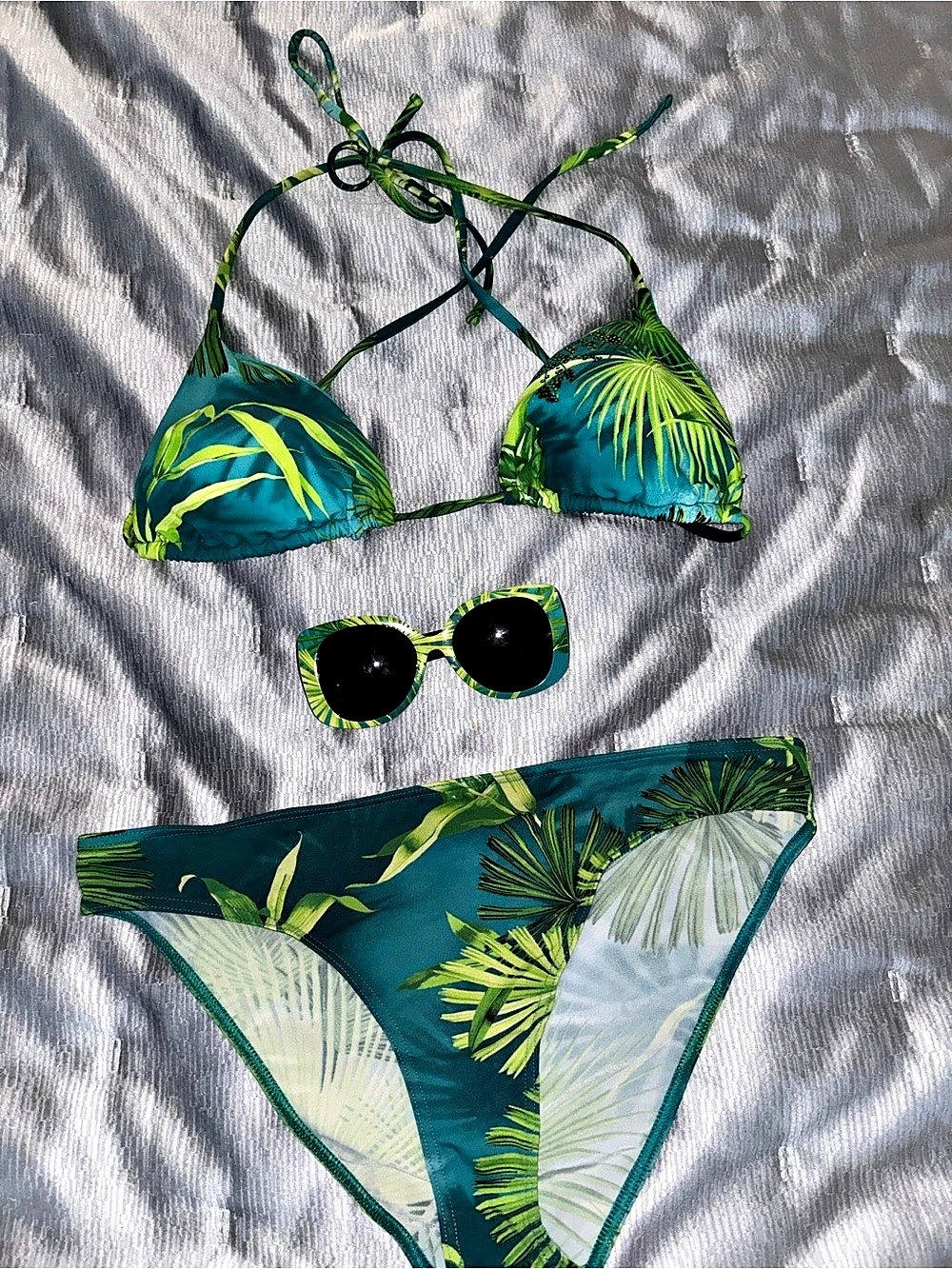 Versace Bikini Set in Blue & Green Like New with matching Versace sunglasses
